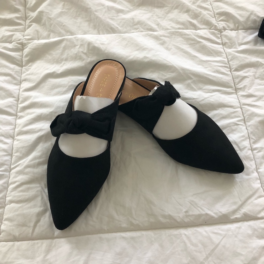 Black Flats Slide on Flats with Bow